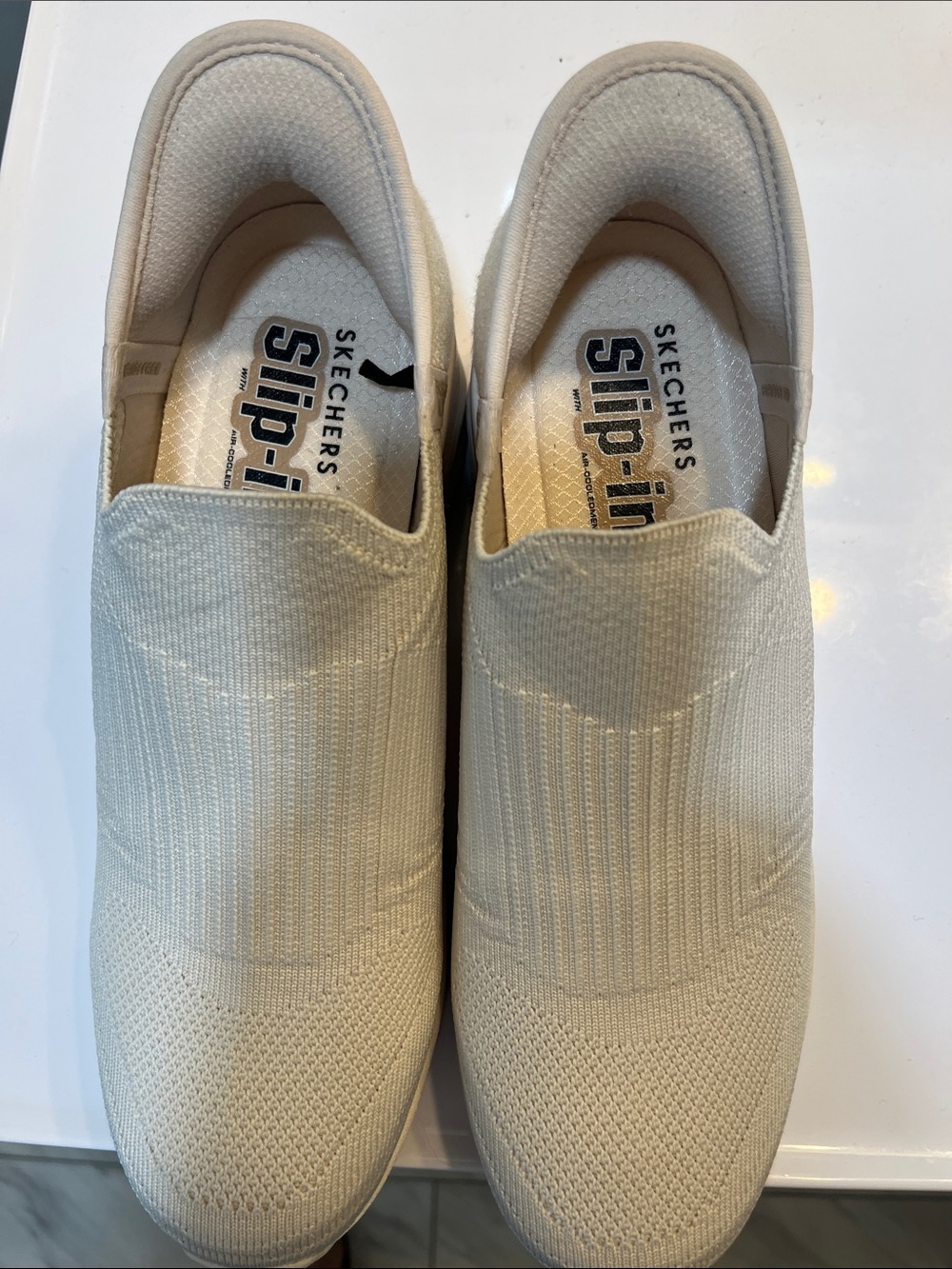 Skechers Slip-In Knit Athletic Shoes in Light Cream